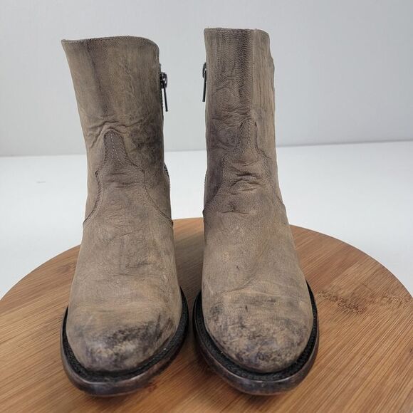 Lucchese Catalina Distessed Brown Leather Booties US 7 B Buckle Western Zip Up - Picture 3 of 14